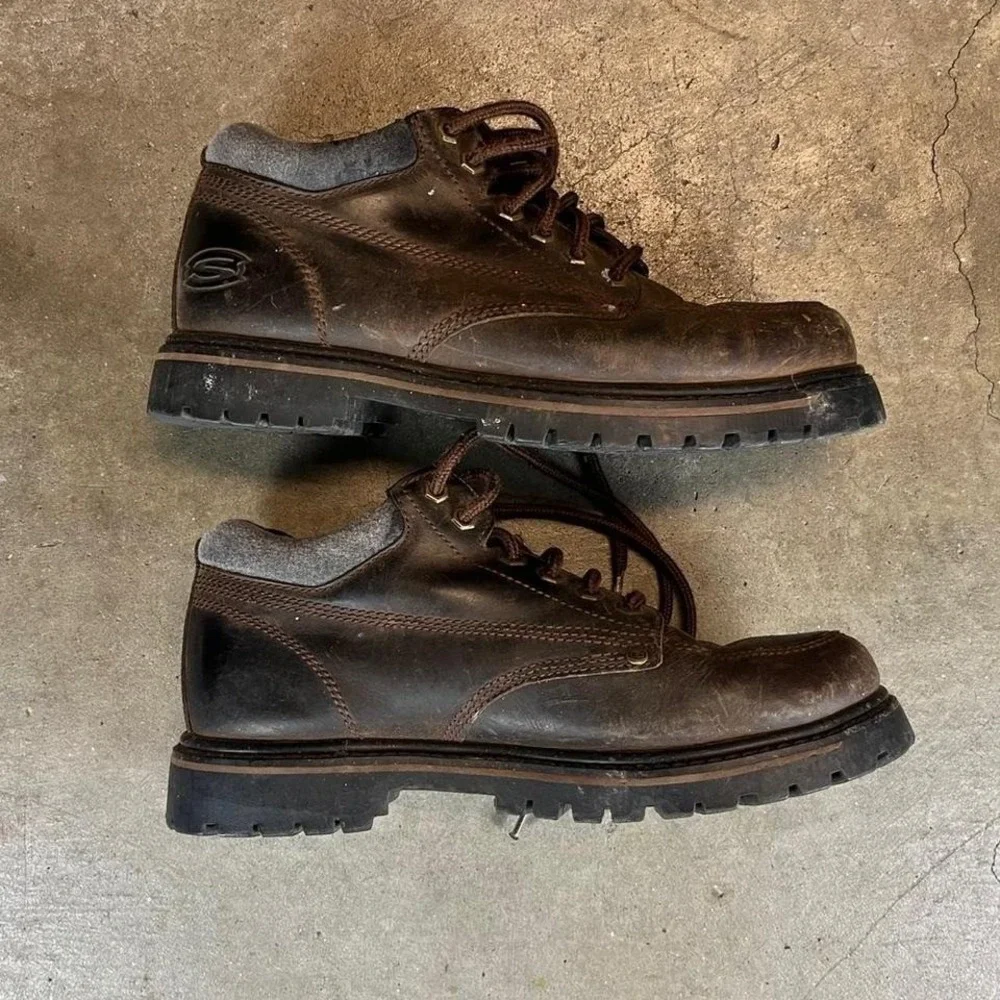 Vintage 90s Brown leather lace up sketchers boots Size men's 8.5